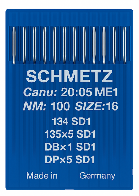 Schmetz 134 SD1 Size 100 Industrial Sewing Machine Needles Pack of 10 with Round Point Small Triangular Tip for medium to heavy fabrics Schmetz 134 SD1 Size 100 Industrial Sewing Machine Needles Pack of 10 with Round Point Small Triangular Tip for medium to heavy fabrics