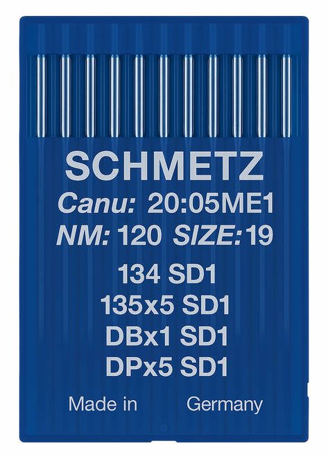 Schmetz 134 SD1 Size 120 Industrial Sewing Machine Needles Pack of 10 with Round Point Small Triangular Tip for heavy fabrics Schmetz 134 SD1 Size 120 Industrial Sewing Machine Needles Pack of 10 with Round Point Small Triangular Tip for heavy fabrics