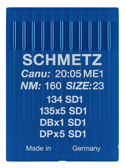 Schmetz 134 SD1 Size 160 Industrial Sewing Machine Needles Pack of 10 with Round Point Small Triangular Tip for very heavy fabrics Schmetz 134 SD1 Size 160 Industrial Sewing Machine Needles Pack of 10 with Round Point Small Triangular Tip for very heavy fabrics