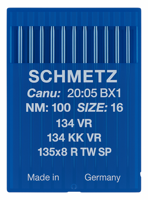Schmetz 134 VR Size 100 Industrial Sewing Machine Needles Pack of 10 with Reverse Twist Spear Point for leather and heavy fabrics Schmetz 134 VR Size 100 Industrial Sewing Machine Needles Pack of 10 with Reverse Twist Spear Point for leather and heavy fabrics