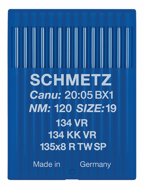 Schmetz 134 VR Size 120 Industrial Sewing Machine Needles Pack of 10 with Reverse Twist Spear Point for leather and upholstery Schmetz 134 VR Size 120 Industrial Sewing Machine Needles Pack of 10 with Reverse Twist Spear Point for leather and upholstery
