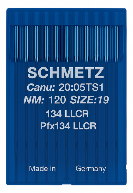 Schmetz 134 LLCR Size 120 Industrial Sewing Machine Needles Pack of 10 twist point groove on right side Schmetz 134 LLCR Size 120 Industrial Sewing Machine Needles Pack of 10 twist point groove on right side