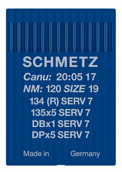 Schmetz 134 SERV 7 Size 120 Industrial Sewing Machine Needles Pack of 10 reinforced blade hump scarf Schmetz 134 SERV 7 Size 120 Industrial Sewing Machine Needles Pack of 10 reinforced blade hump scarf