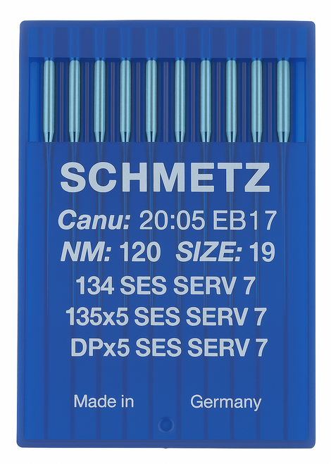 Schmetz 134 SES SERV 7 Size 120 Industrial Sewing Machine Needles Pack of 10 light ball point reinforced Schmetz 134 SES SERV 7 Size 120 Industrial Sewing Machine Needles Pack of 10 light ball point reinforced