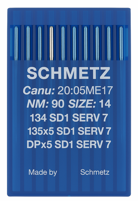 Schmetz 134 SD1 SERV 7 Size 90 Industrial Sewing Machine Needles Pack of 10 small triangular tip Schmetz 134 SD1 SERV 7 Size 90 Industrial Sewing Machine Needles Pack of 10 small triangular tip