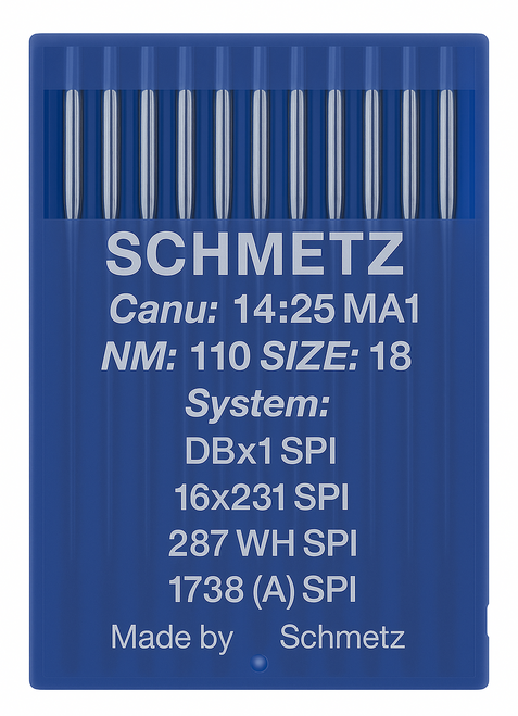 Schmetz 16X231 SPI Size 110 Industrial Sewing Machine Needles Pack of 10 Acute Round Point for dense woven fabrics