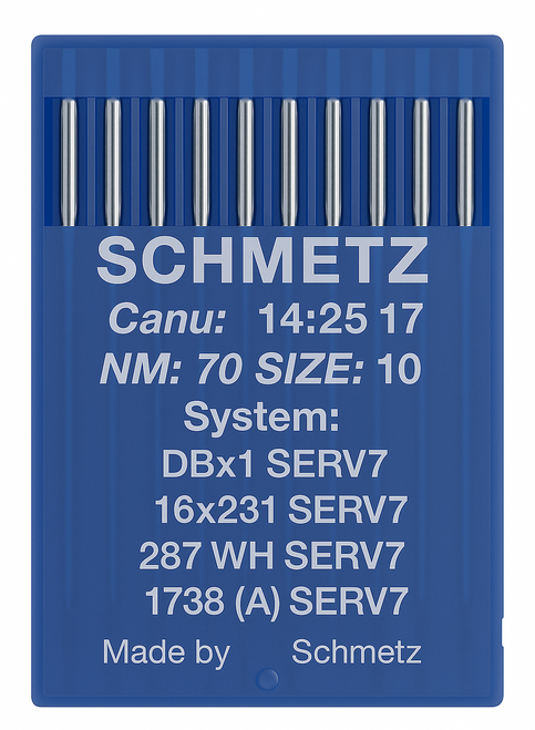 Schmetz 16X231 SERV 7 Size 70 Industrial Sewing Machine Needles Pack of 10 with reinforced blade and hump scarf for elastic fabrics Schmetz 16X231 SERV 7 Size 70 Industrial Sewing Machine Needles Pack of 10 with reinforced blade and hump scarf for elastic fabrics