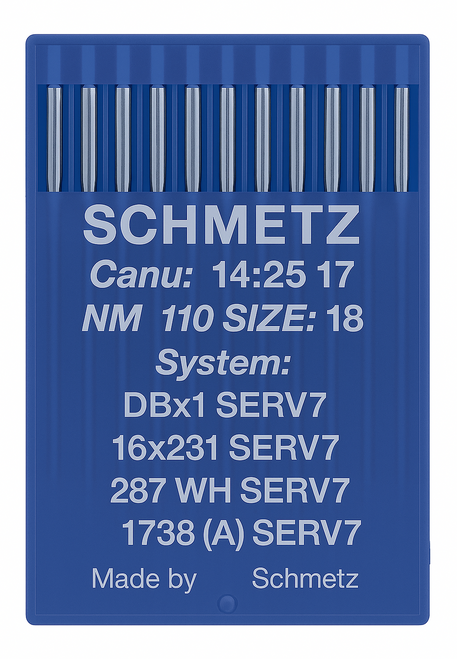 Schmetz 16X231 SERV 7 Size 110 Industrial Sewing Machine Needles Pack of 10 with reinforced blade and hump scarf for heavy fabrics Schmetz 16X231 SERV 7 Size 110 Industrial Sewing Machine Needles Pack of 10 with reinforced blade and hump scarf for heavy fabrics