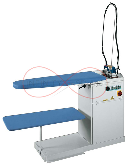 Comel FR/F Fully Automatic Ironing System with 7-litre boiler, vacuum table, and heated ironing surface for professional garment pressing. Comel FR/F Fully Automatic Ironing System with 7-litre boiler, vacuum table, and heated ironing surface for professional garment pressing.