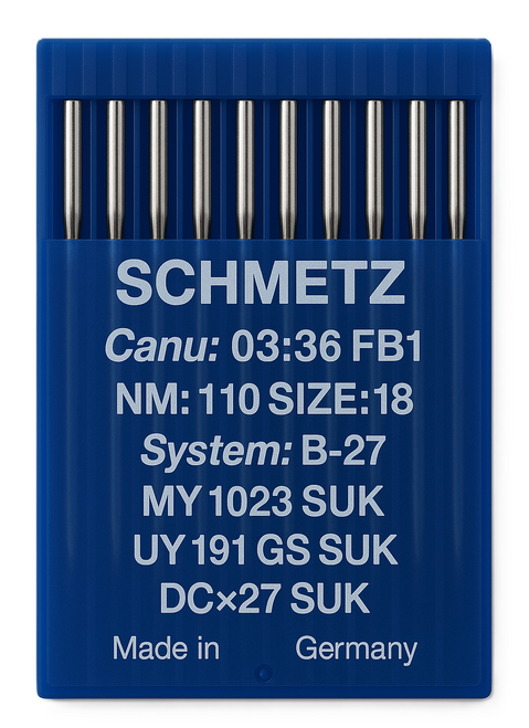 Schmetz B27 SUK Size 110 medium ball point industrial sewing machine needles pack of 10 Schmetz B27 SUK Size 110 medium ball point industrial sewing machine needles pack of 10