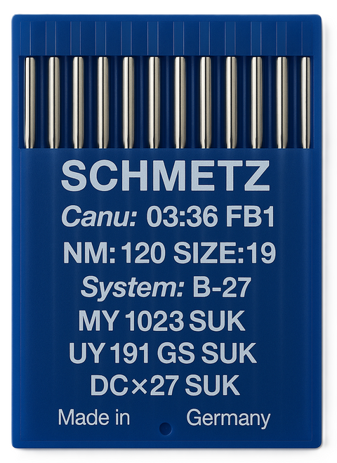Schmetz B27 SUK Size 120 medium ball point industrial sewing machine needles pack of 10 Schmetz B27 SUK Size 120 medium ball point industrial sewing machine needles pack of 10