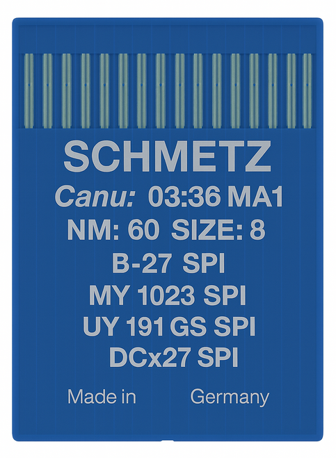 Schmetz B27 SPI Size 60 acute round point industrial sewing machine needles pack of 10 Schmetz B27 SPI Size 60 acute round point industrial sewing machine needles pack of 10