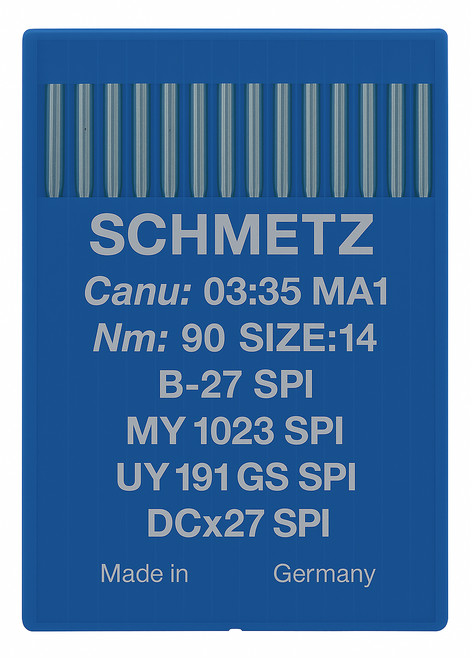 Schmetz B27 SPI Size 90 acute round point industrial sewing machine needles pack of 10 Schmetz B27 SPI Size 90 acute round point industrial sewing machine needles pack of 10