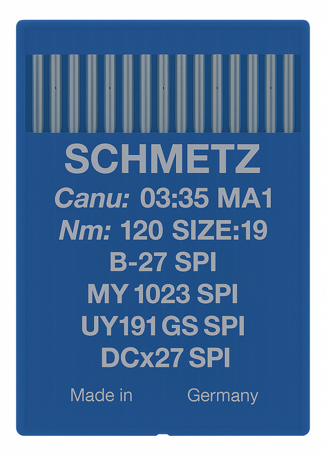 Schmetz B27 SPI Size 120 acute round point industrial sewing machine needles pack of 10 Schmetz B27 SPI Size 120 acute round point industrial sewing machine needles pack of 10