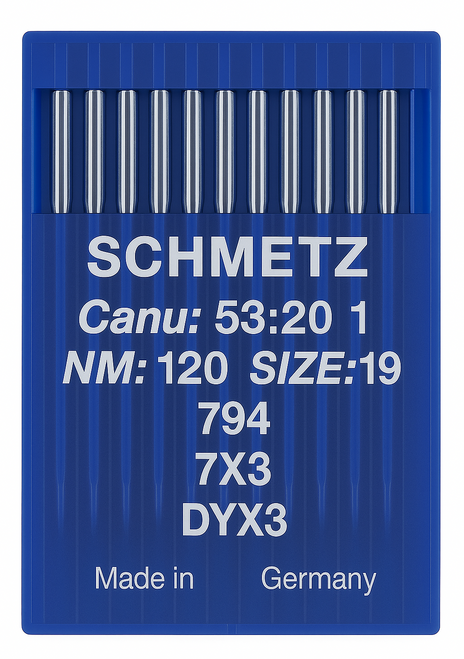 Schmetz 7X3 Size 120 industrial sewing machine needles pack of 10 for lockstitch heavy fabrics