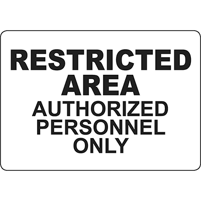 Restricted Area Sign Black Text on White - DuraLabel