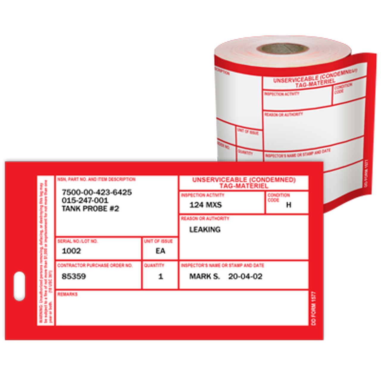 materiel condition tags dd form 1577 (condemned) - duralabel