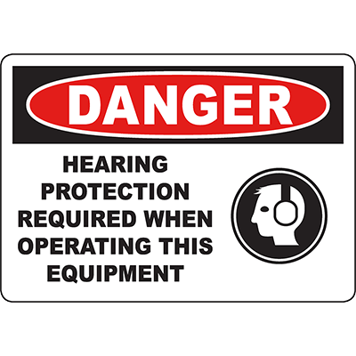 DANGER Hearing Protection Required Operating Equipment Sign Graphic
