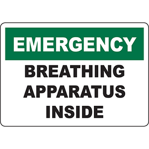 Emergency breathing apparatus inside sign for safety and compliance in industrial environments.