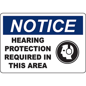 Notice sign indicating hearing protection required in this area for safety in industrial environments.