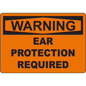 Warning sign indicating ear protection required for safety in industrial environments