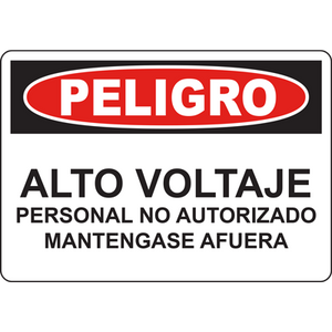 Warning sign for high voltage, unauthorized personnel keep out, showcasing industrial labeling solutions.