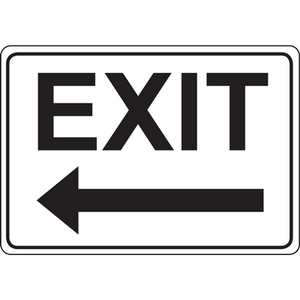 Left arrow exit sign on white background, ideal for industrial labeling and safety solutions.