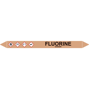 Fluorine danger pipe marker with hazard symbols for safe industrial labeling solutions.