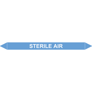 Blue pipe marker label indicating 'Sterile Air' for clear industrial labeling in compliance with safety standards.