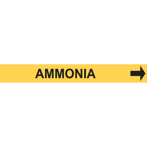 Yellow ammonia pipe marker with directional arrow for industrial labeling solutions compliance.