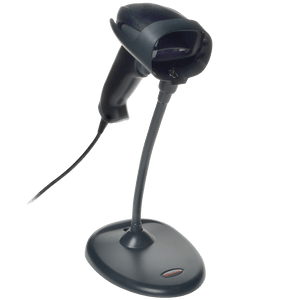 Honeywell Xenon 1900 barcode scanner with stand, ideal for efficient industrial labeling solutions.