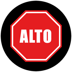 Red octagonal 'ALTO' floor sign for clear industrial labeling and safety communication solutions.