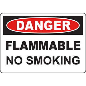 Warning sign: Danger Flammable, No Smoking - essential for safety in industrial environments.