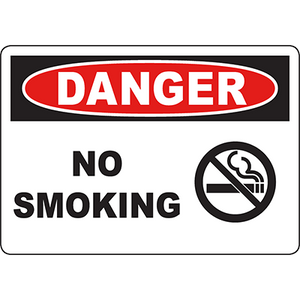 Danger No Smoking sign with symbol for industrial safety and compliance from Duralabel labeling solutions.
