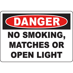 Safety sign warning against smoking, matches, or open light for industrial labeling solutions.