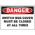 Danger sign for switch box cover, ensuring safety with clear directive to keep it closed at all times.