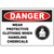 Danger sign advising to wear protective clothing when handling chemicals for safety and compliance.