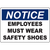 Notice sign indicating employees must wear safety shoes for workplace safety compliance.