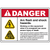 Warning sign for arc flash and shock hazards with safety instructions for industrial equipment use.