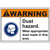 Warning sign for dust hazard, instructing to wear dust mask in work areas for safety.