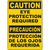 Caution sign mandating eye protection in English and Spanish for workplace safety and compliance.
