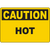 Caution hot sign in bold yellow and black for effective industrial labeling solutions.
