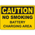 Caution no smoking battery charging area safety sign for industrial labeling solutions.