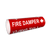 Red fire damper pipe marker with clear text for safety and compliance in industrial labeling solutions.