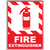 Fire extinguisher vertical floor sign with safety stripes, ideal for industrial labeling solutions.