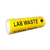 Yellow lab waste pipe marker indicating disposal direction for safe industrial labeling solutions.