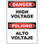 High voltage safety sign in English and Spanish, perfect for industrial labeling and compliance solutions.