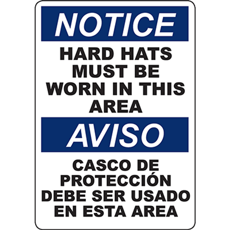 NOTICE Hard Hats Must Be Worn In This Area Bilingual Sign