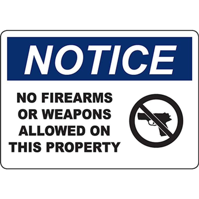 NOTICE No Firearms Or Weapons Allowed On This Property Sign