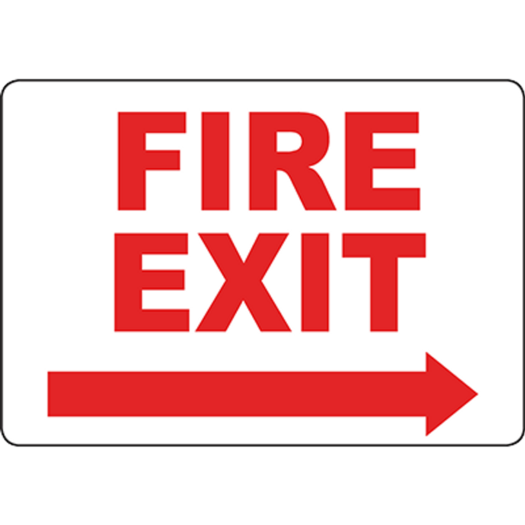 Fire Exit Right arrow red text Sign